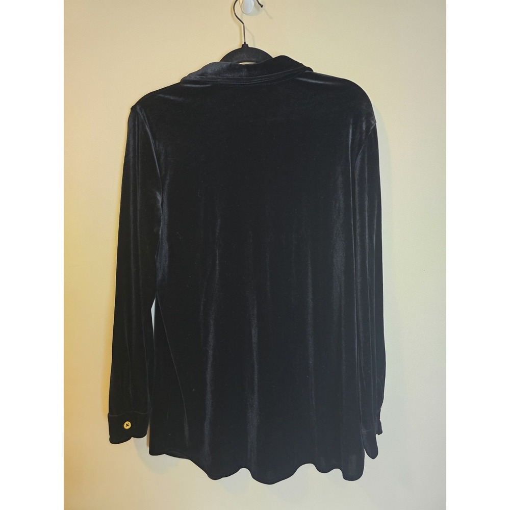 Ellen Tracy Black Velvet Button Down Shirt Women's M Long Sleeve Gold Buttons - Picture 5 of 5